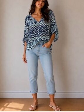 Zac & Rachel Teal blue & black blouse